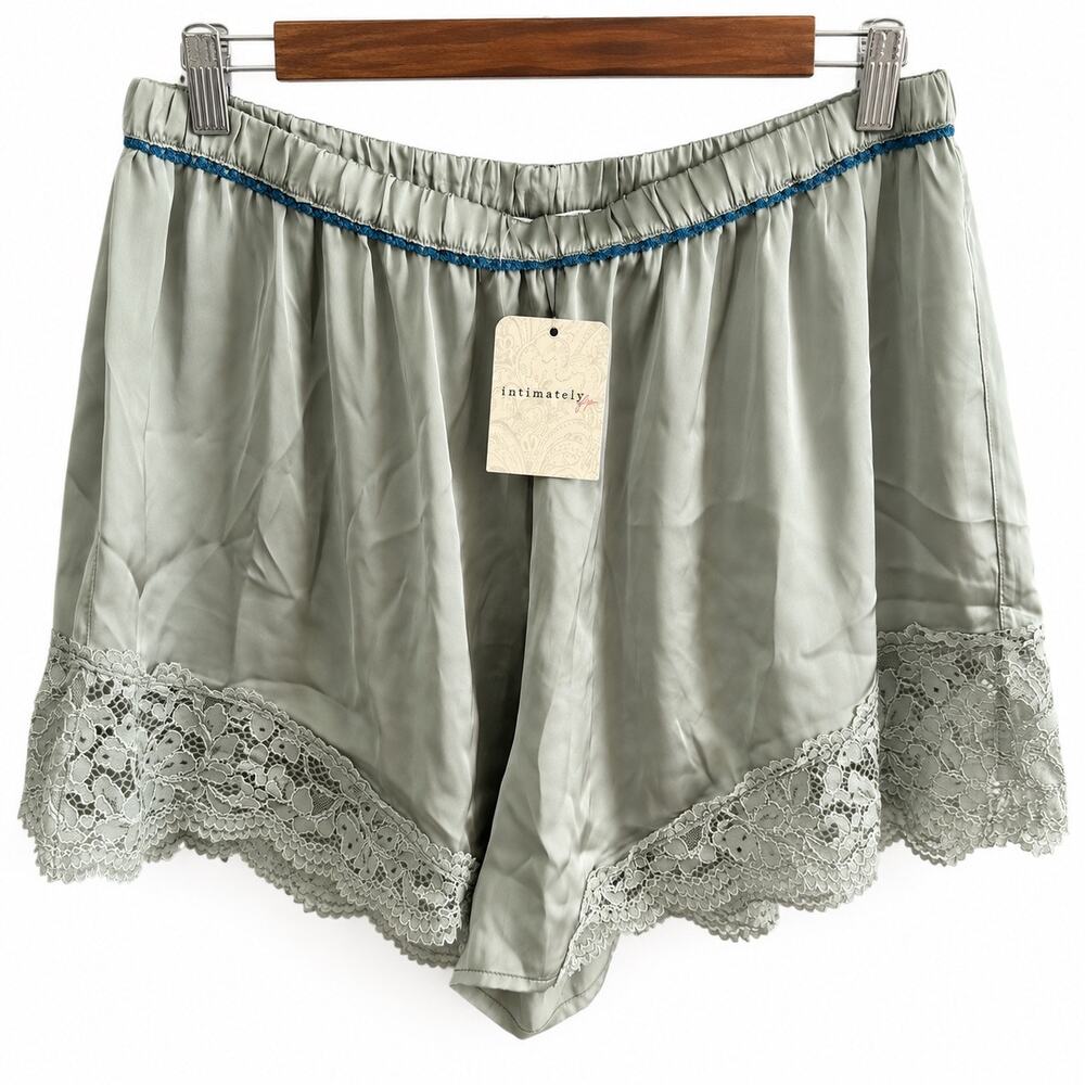 Free People Intimately Dusty Green Satin Lace Tap Shorts Size L NWT